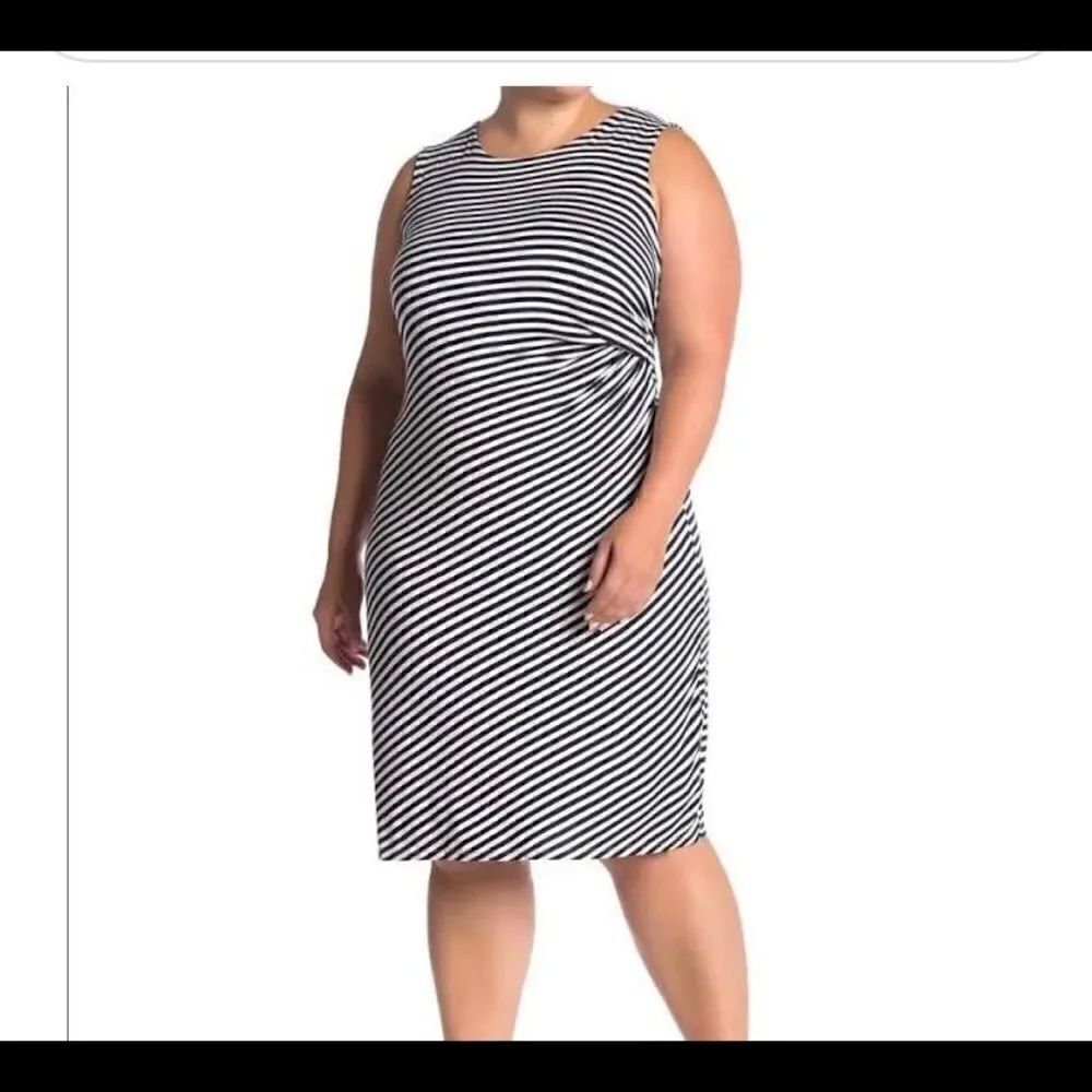 Bobeau Estelle Black & white stripe dress pull on